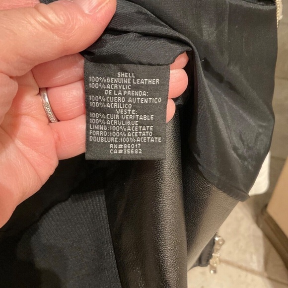 Bebe Leather Moto Jacket Black White Metallic Silver Size Medium 1990s - Picture 5 of 5